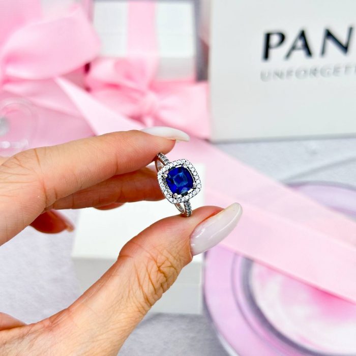Срібна каблучка Pandora з синім квадратним каменем - Зображення 3