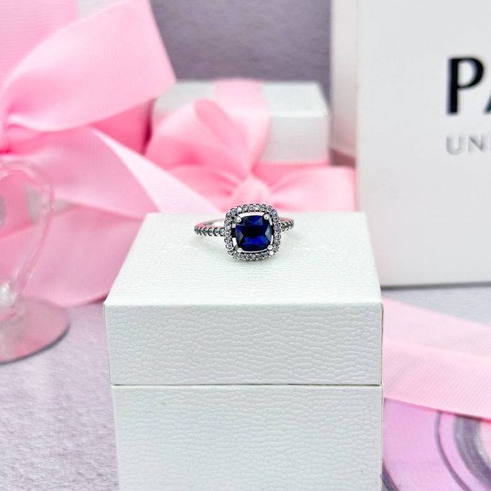 Срібна каблучка Pandora з синім квадратним каменем - Зображення 4
