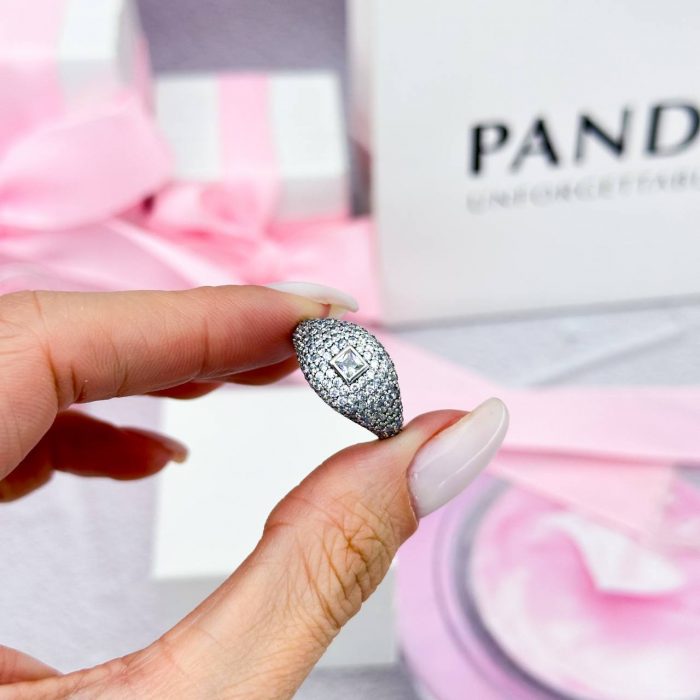 Срібна каблучка Pandora коктейльна Квадрат з паве - Зображення 2