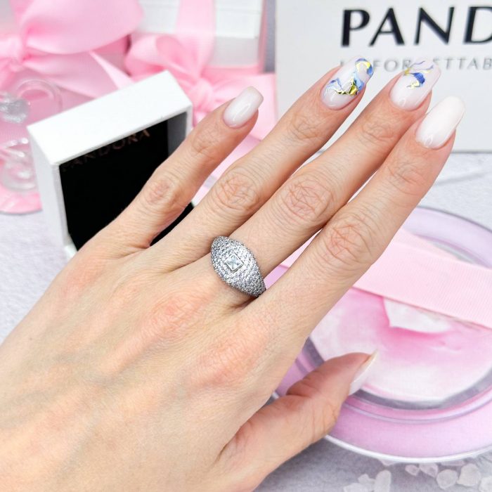 Срібна каблучка Pandora коктейльна Квадрат з паве - Зображення 3